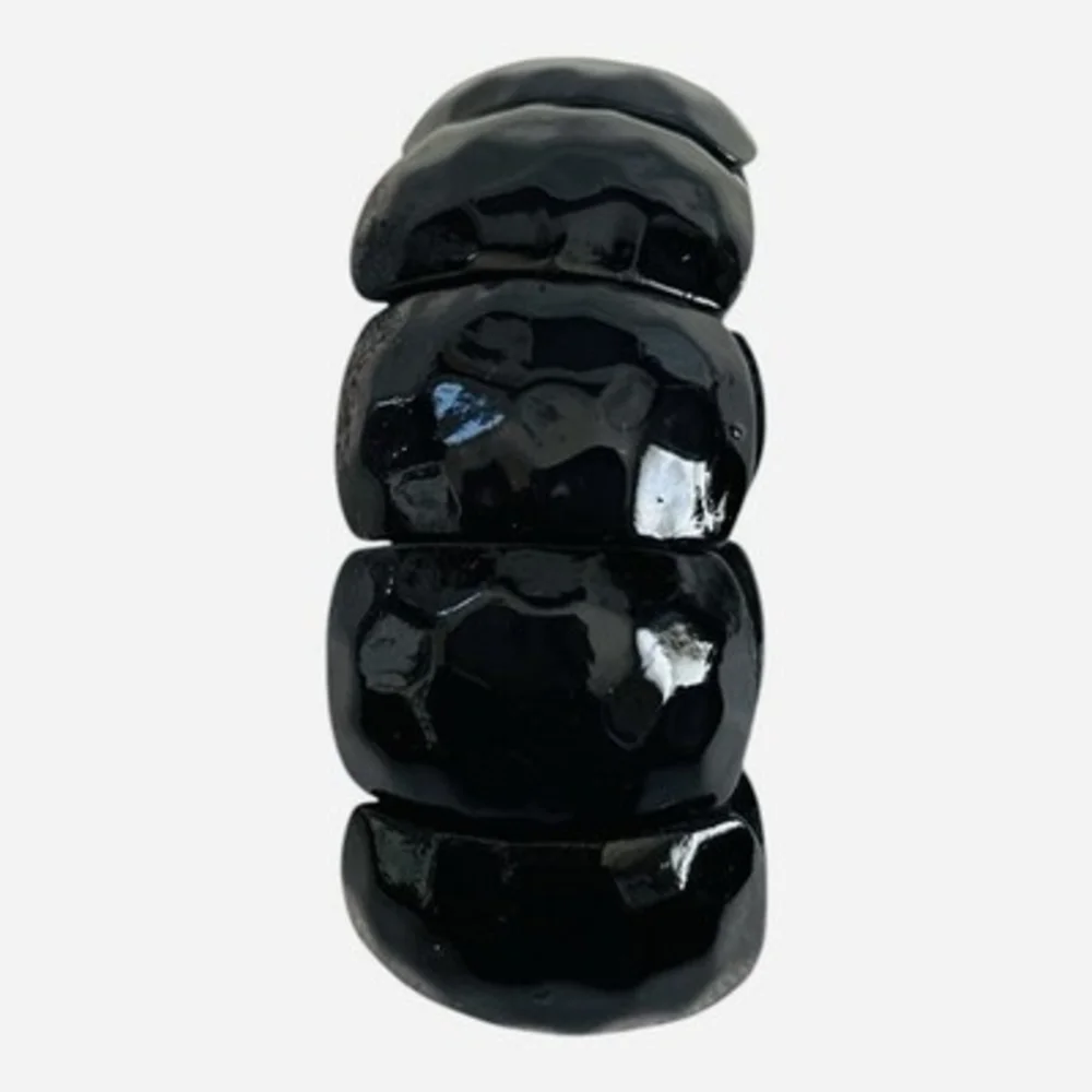 Large Black Glossy Chunky Resin Stretch Wide Bangle Bracelet One Size